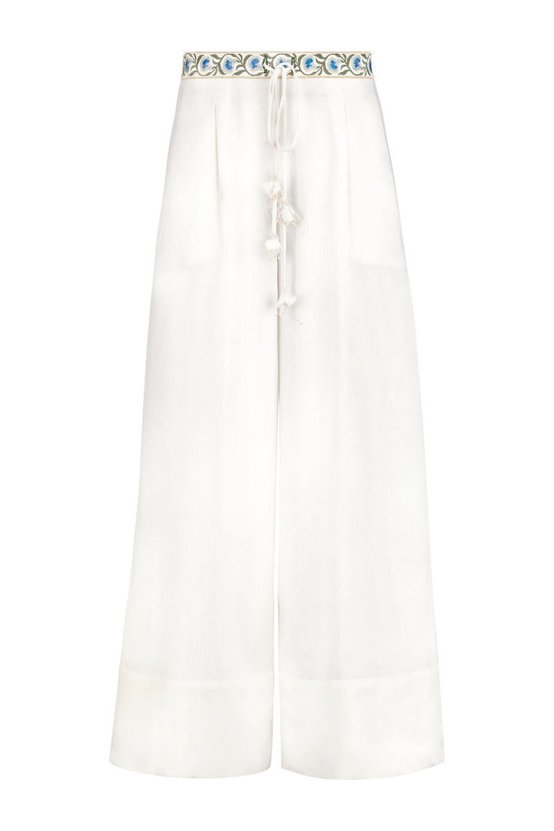 Carnation Pants - White & Blue Bottoms - Pants Rosewater House 