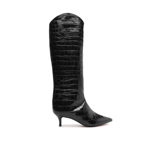 Maryana Lo Crocodile-Embossed Leather Boot