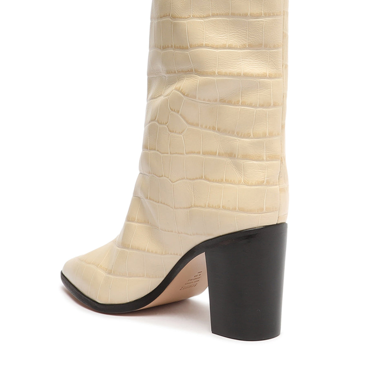 Maryana Block Crocodile-Embossed Leather Boot in Eggshell