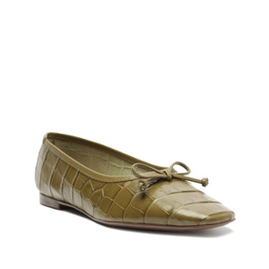 Arissa Crocodile-Embossed Leather Flat