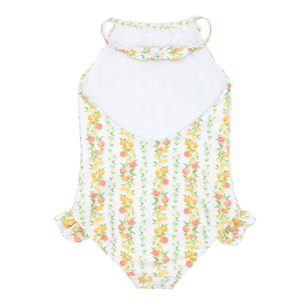 Girl's Linear Citrus Ruffle Halter One Piece