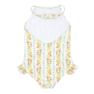 Girl's Linear Citrus Ruffle Halter One Piece