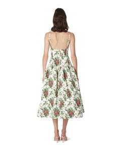 Drop Waist Full Midi Dress in Ivory Floral