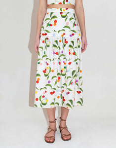 June Cotton Midi Skirt in Cherry White