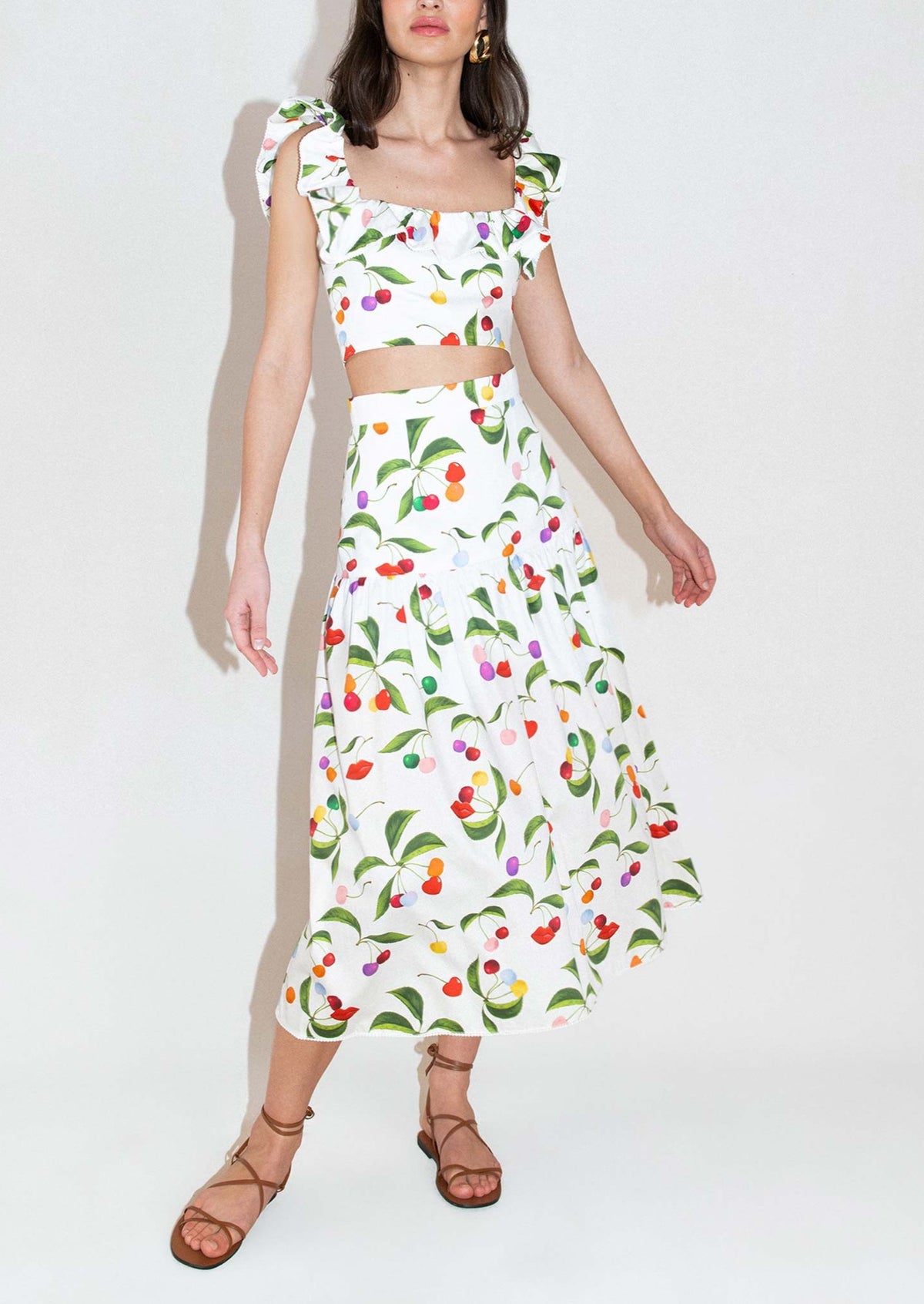 June Cotton Midi Skirt in Cherry White