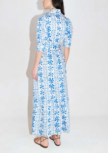 Marni Cotton Midi Dress in Floral Vine Blue