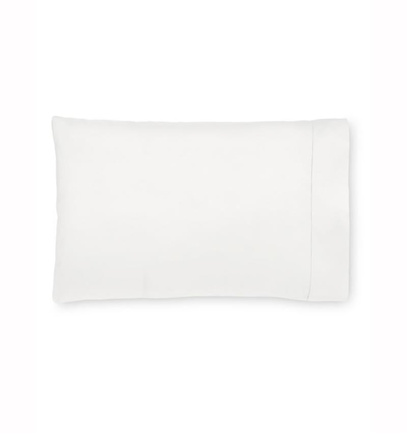 Top-down view of Giotto pillowcase showing narrow hem detail at right on white background