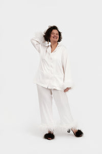 Party Pajama Set with Double Feathers in White
