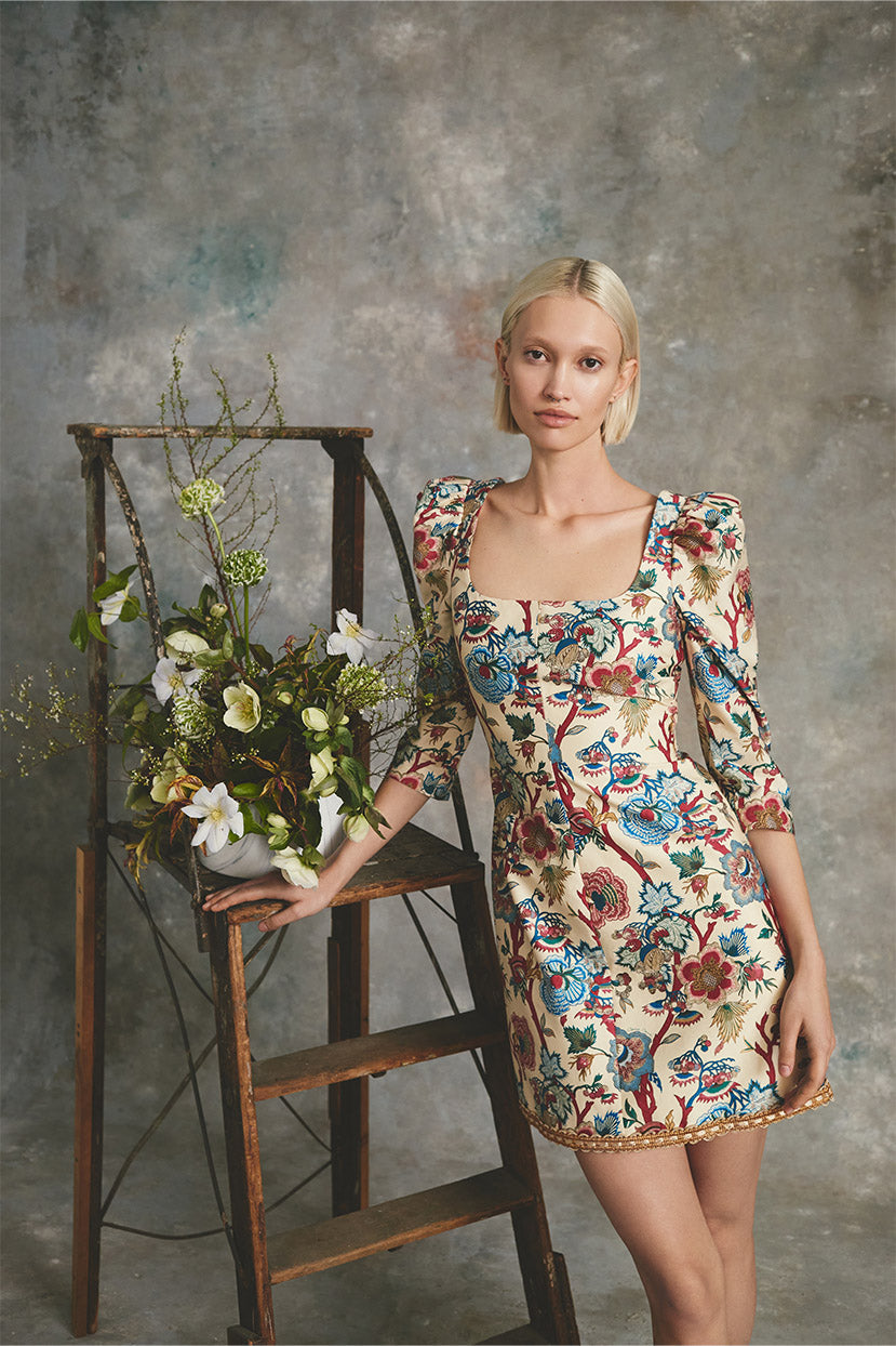 Belinda Dress in Turtledove Baroque Floral