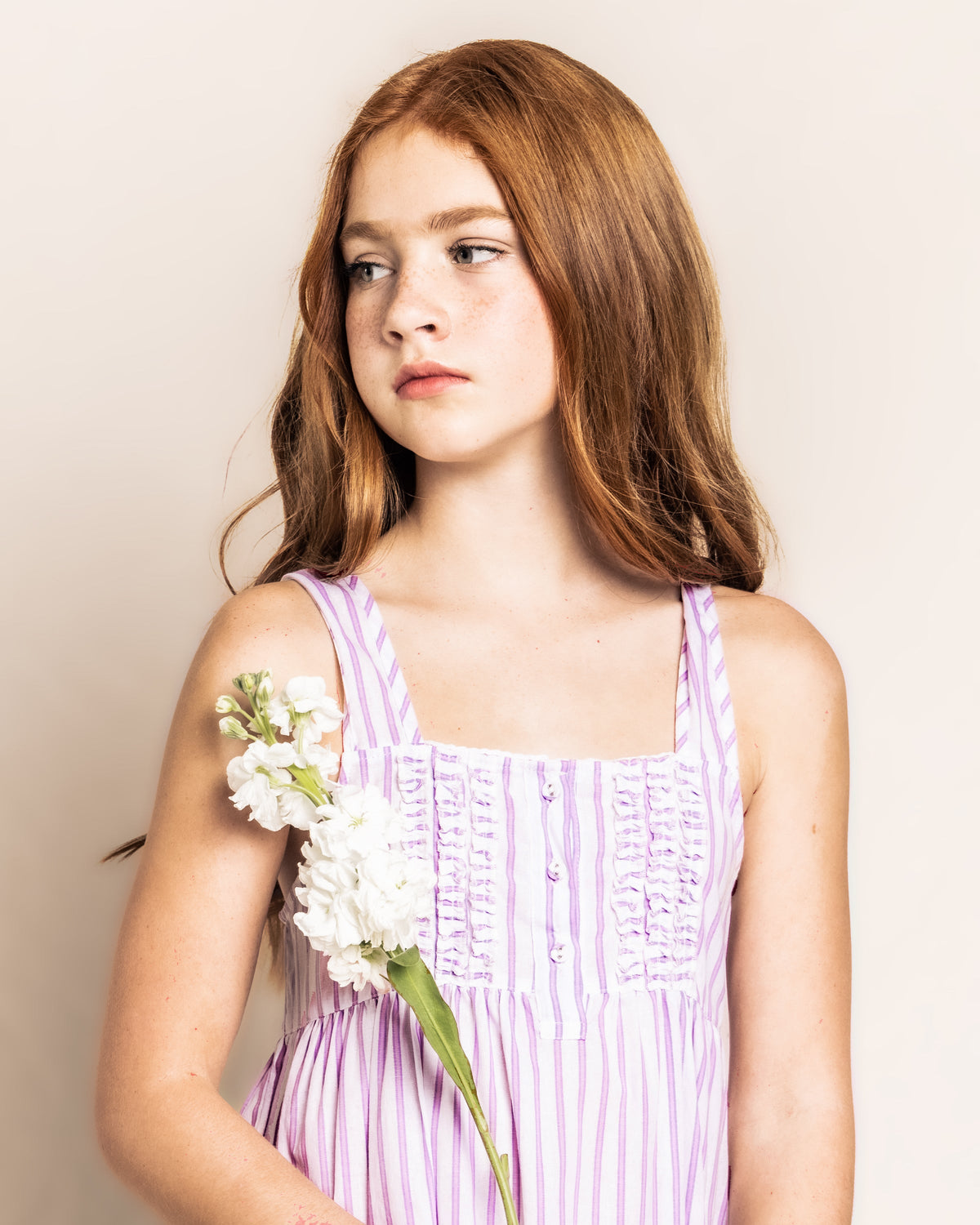 Children's Lavender French Ticking Charlotte Nightgown