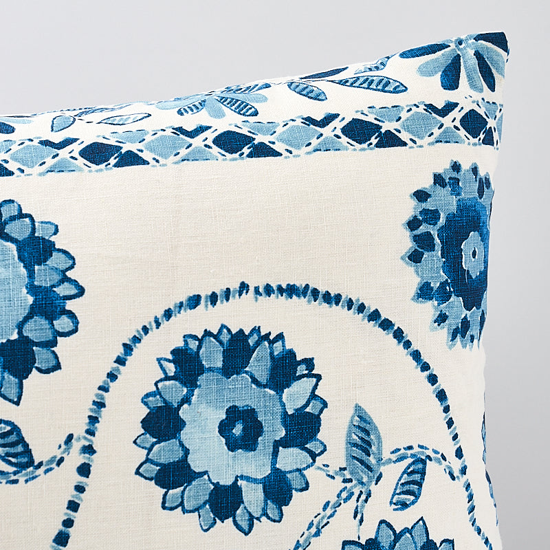 Zinnia Handmade Print Pillow in Blue