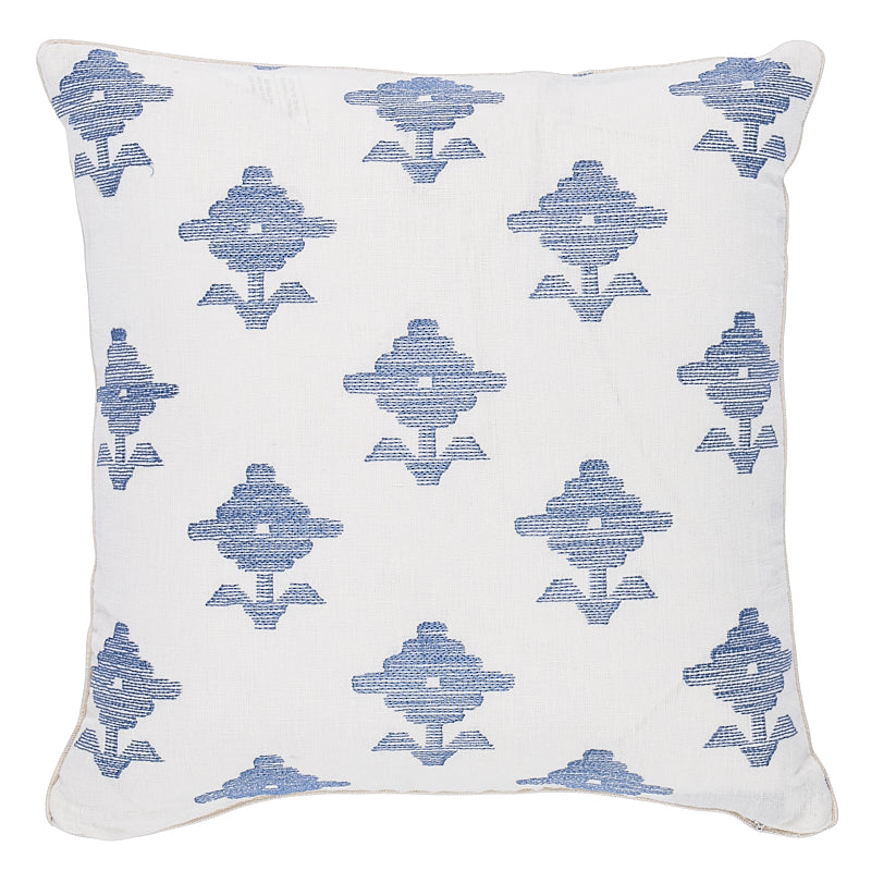 Rubia Embroidery 18" Pillow in Blue