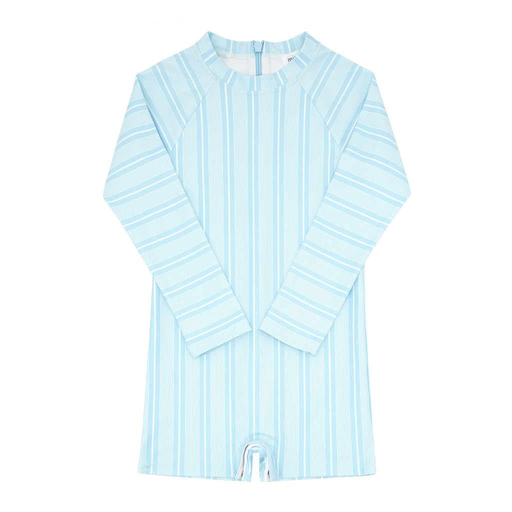 Unisex Pacific Blue Stripe Long Sleeve Rashguard One Piece