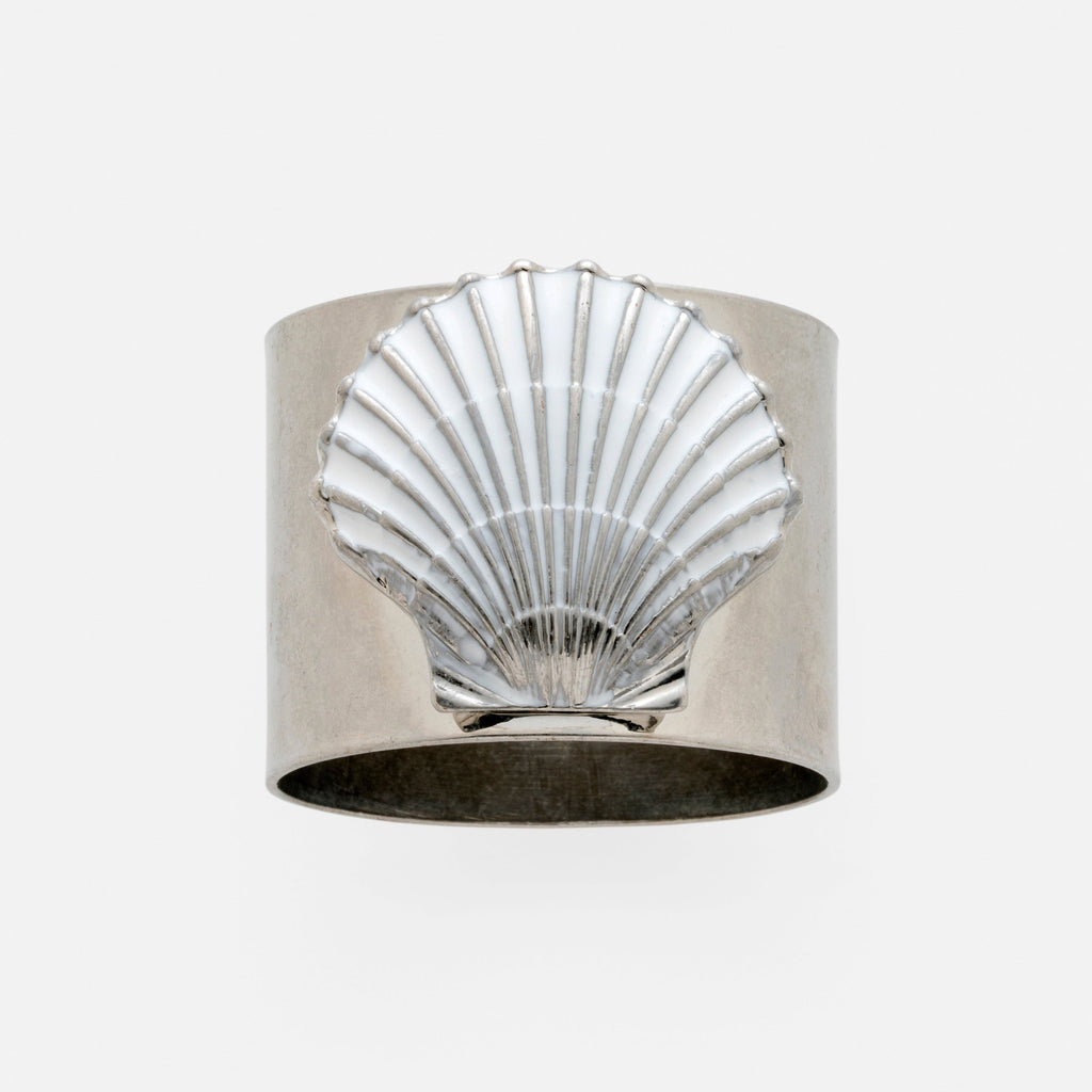 Painted Shell Napkin Rings in White, Set of Two