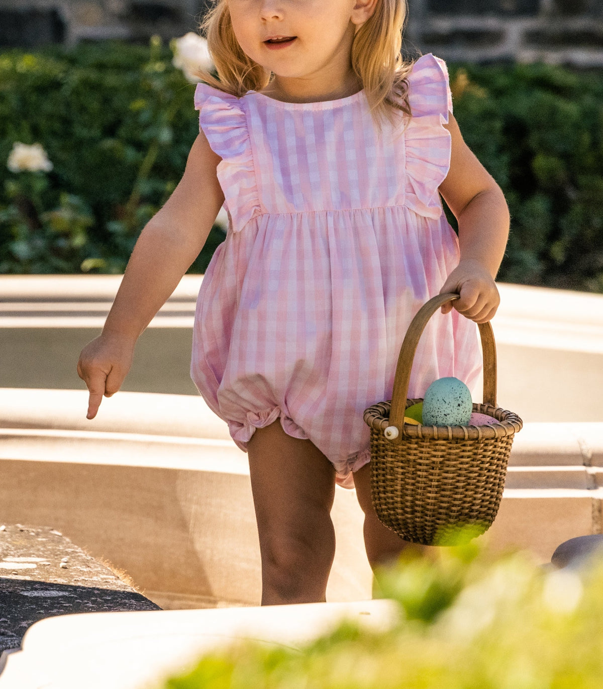 Pink Gingham Ruffled Romper