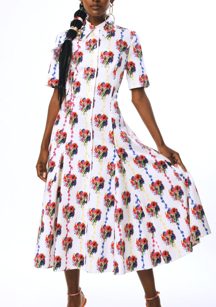 Short Sleeve Shirt Dress in Air Balloon Floral Bouquet