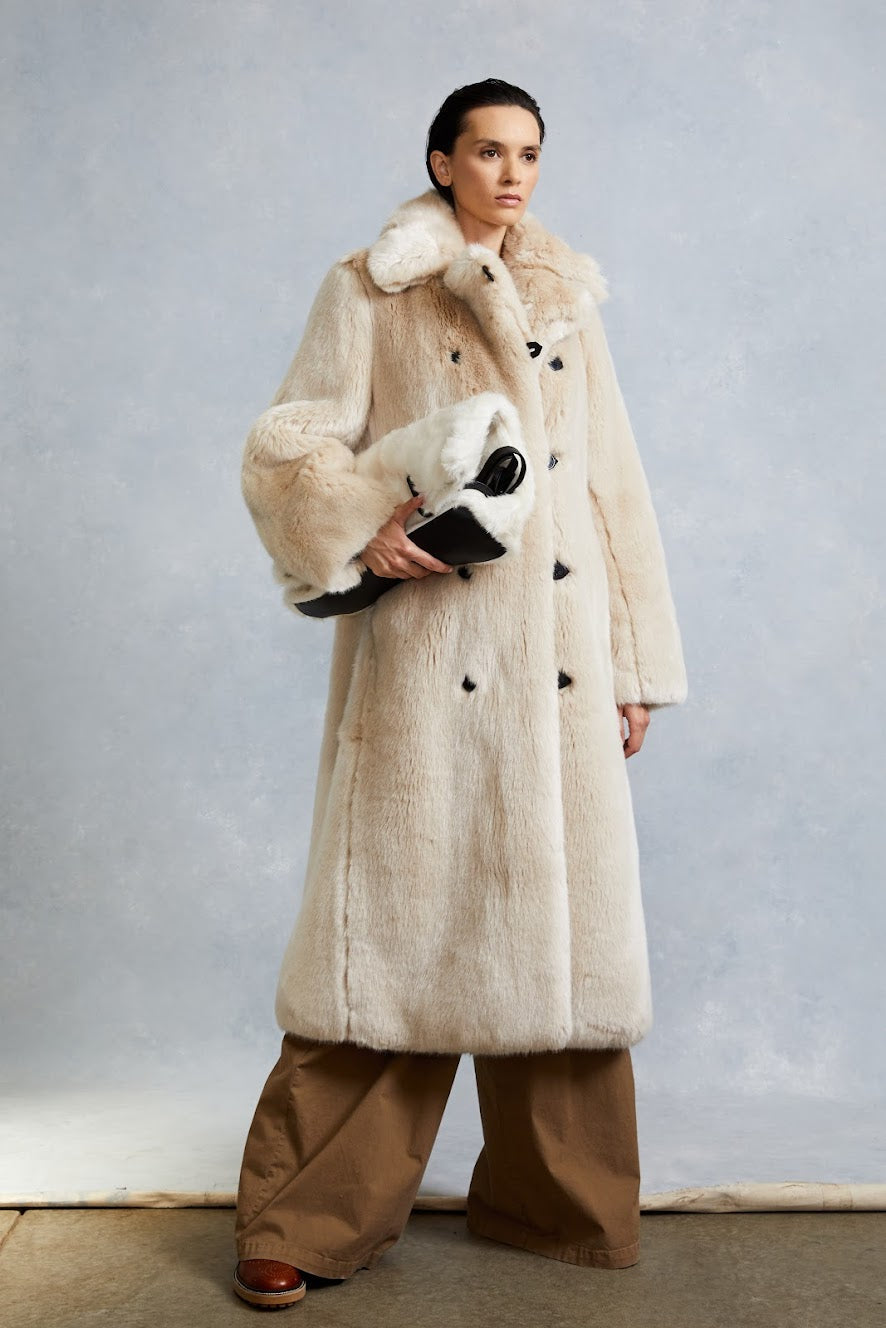 Catherine Faux Fur Reversible Coat in Crème | Over The Moon