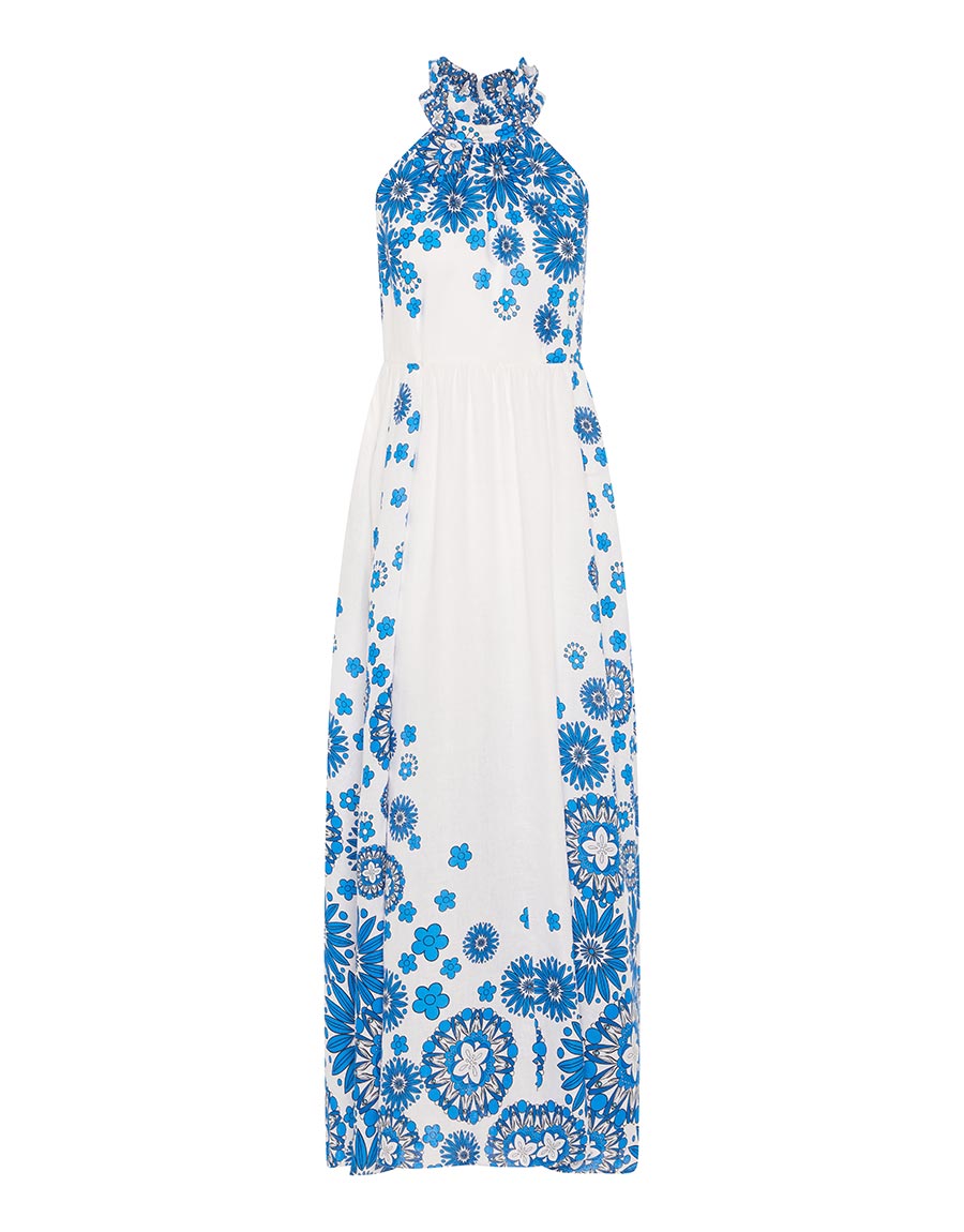 Stella Linen Maxi Dress in Space Flower Blue