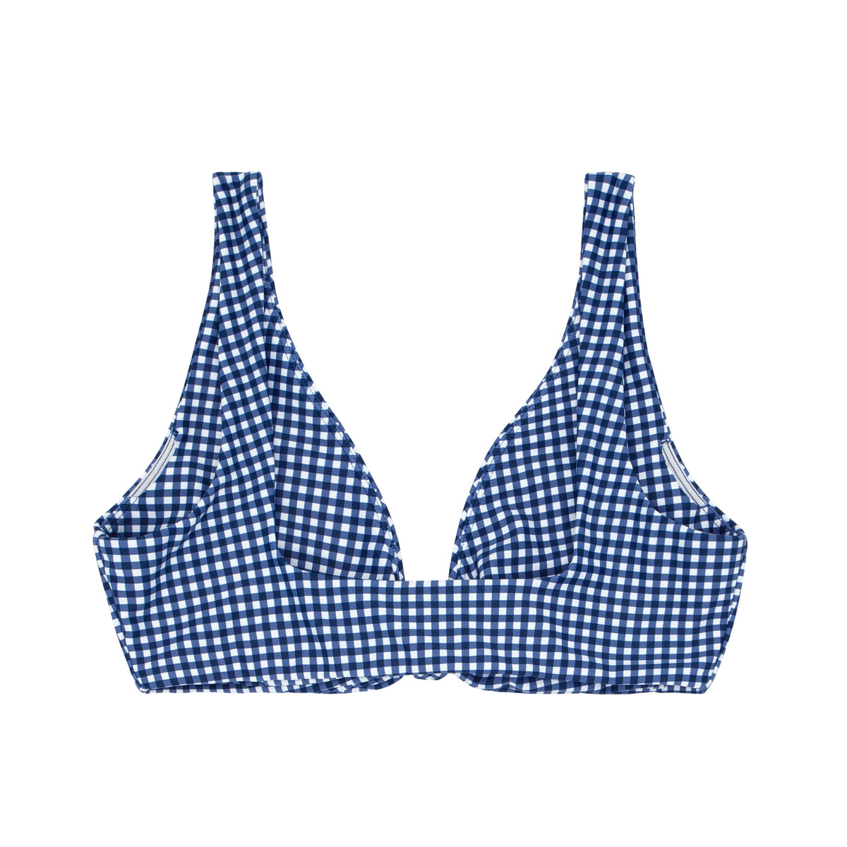 Women's Navy Gingham Tie-Front Bikini Top