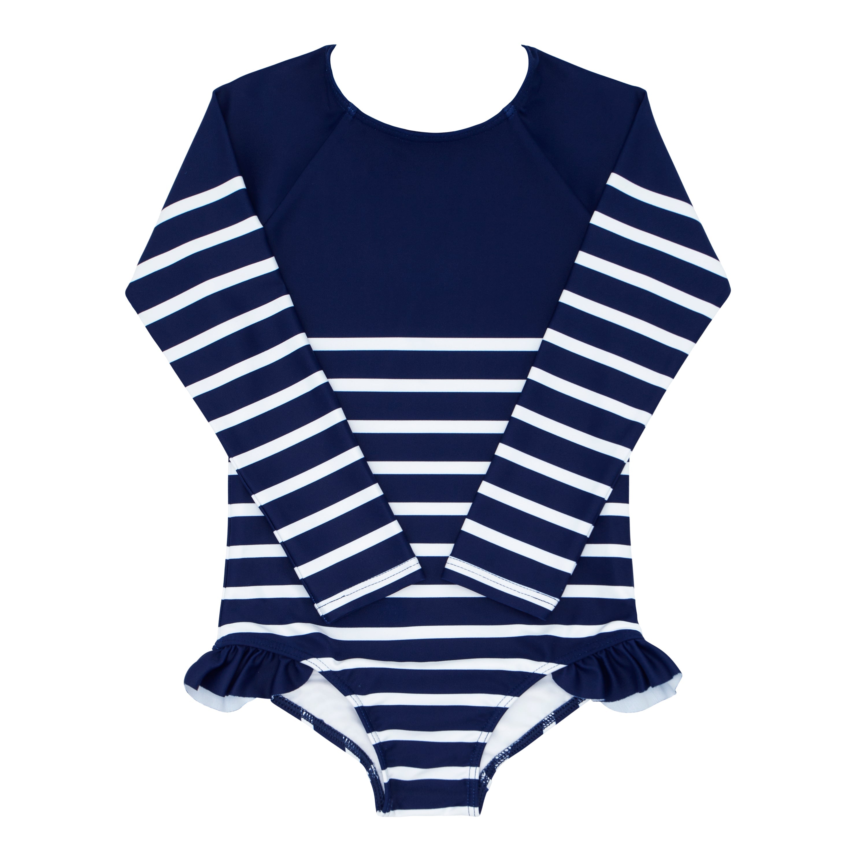 Girls Navy Breton Stripe Rashguard One Piece