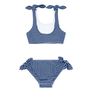 Girls Navy Gingham Tie-Knot Bikini