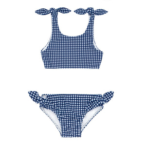 Girls Navy Gingham Tie-Knot Bikini