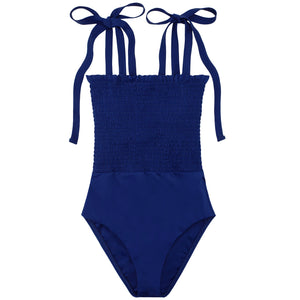 Women's Navy Smocked One Piece