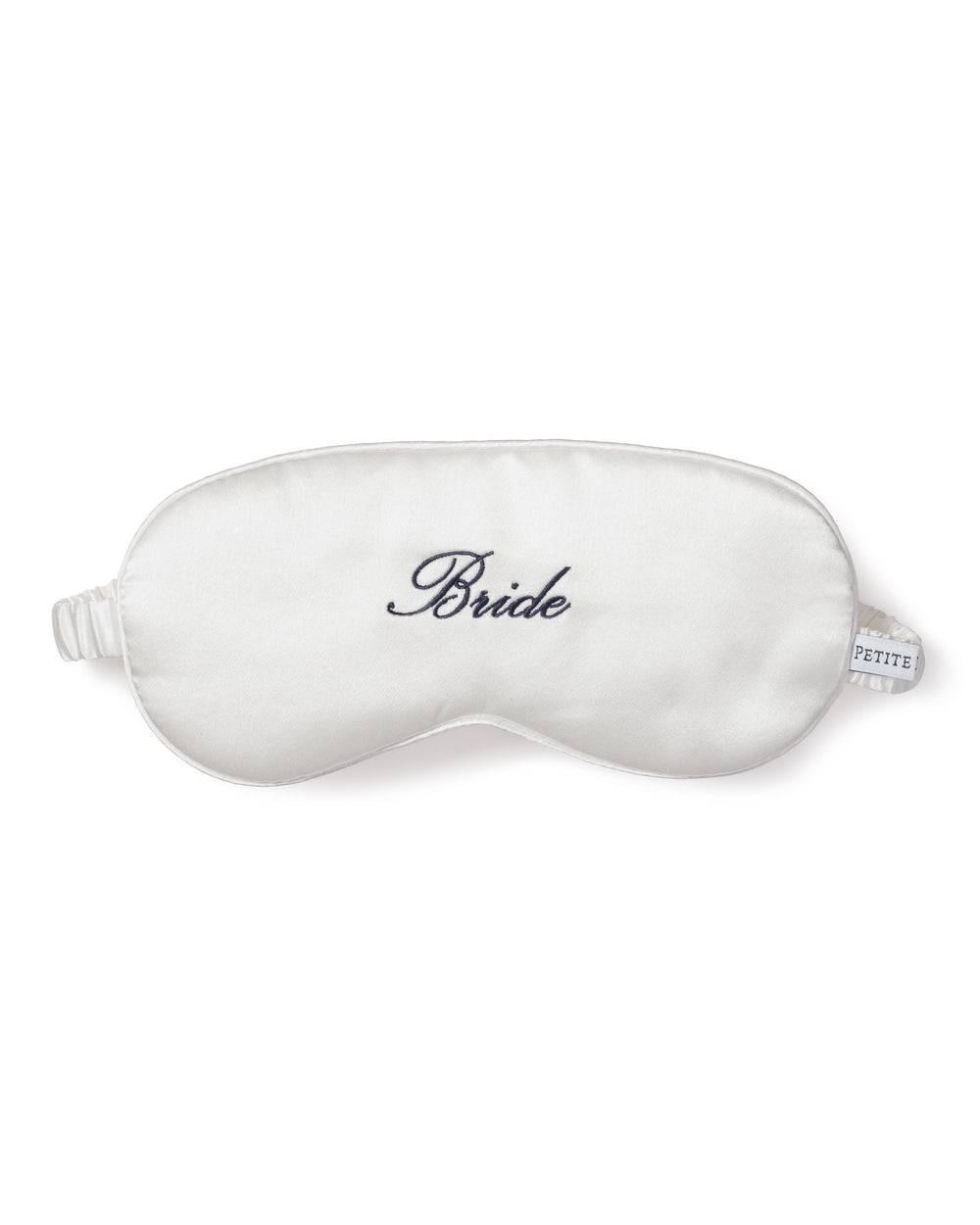 White Silk Bride Sleep Mask with Navy Embroidery