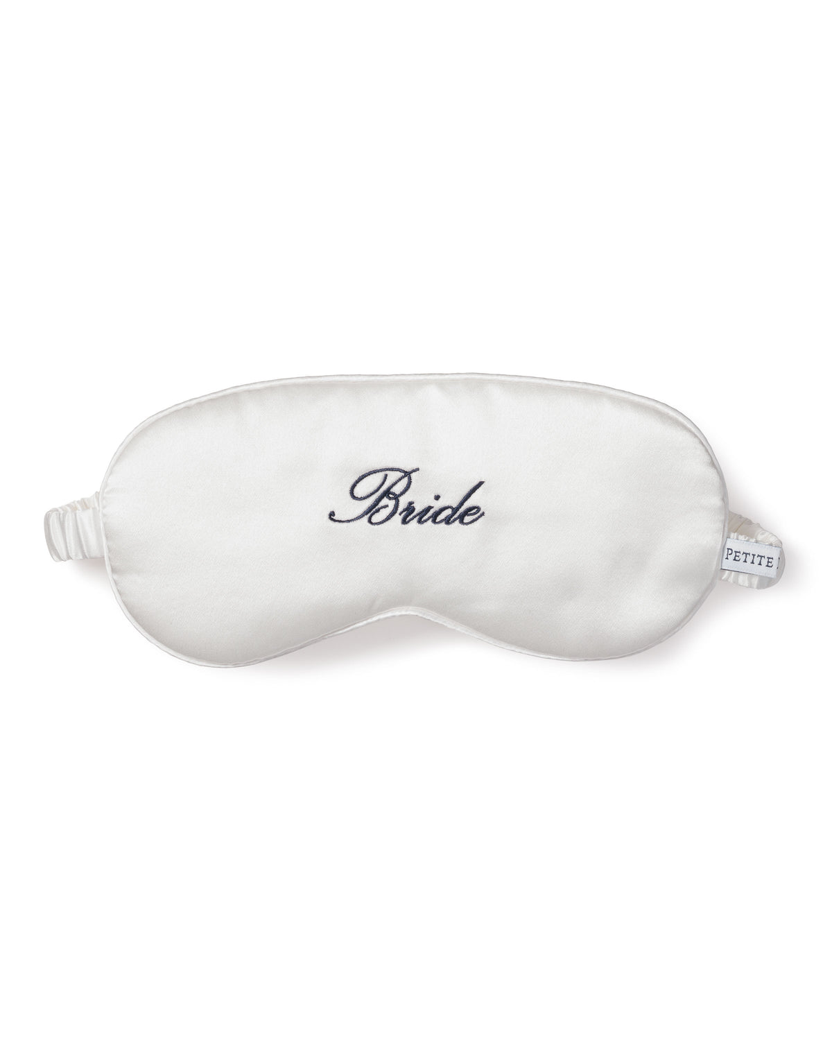 White Silk Bride Sleep Mask with Navy Embroidery