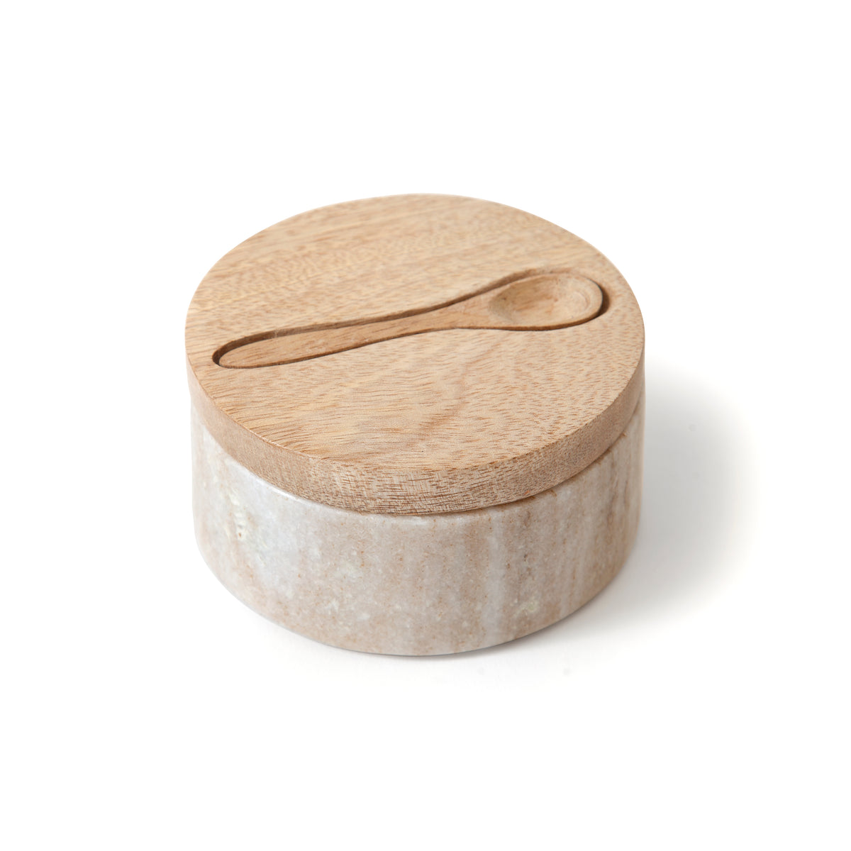 Salt Cellar in Beige Marble & Mango Wood