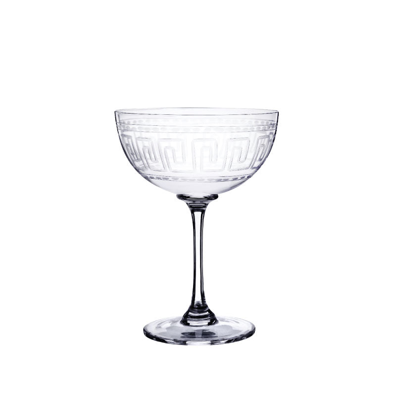 Crystal Champagne Saucers with Greek Key Design