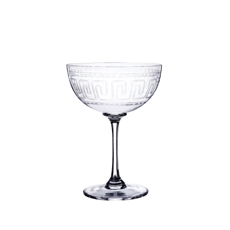 Crystal Champagne Saucers with Greek Key Design Set of Six