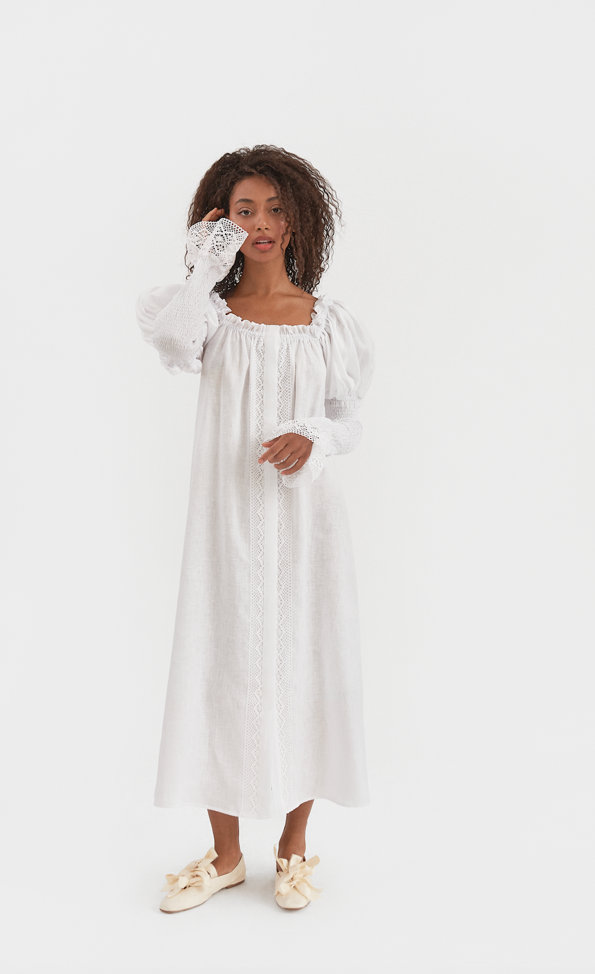 chinese dress ladies Atlanta Linen Dress with Rose Detail in Roses Sleeper chinese dress ladies Atlanta Linen Dress with Rose Detail in Roses Sleeper