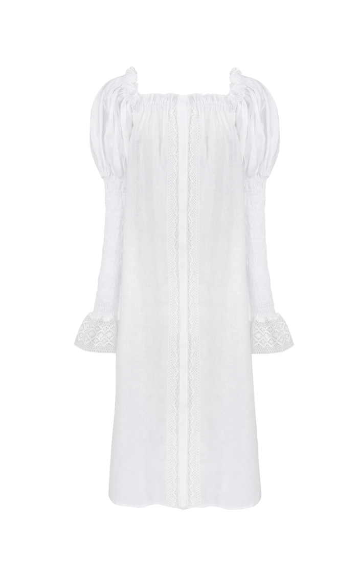 knee length dresses for ladies Opera Linen Dress in White