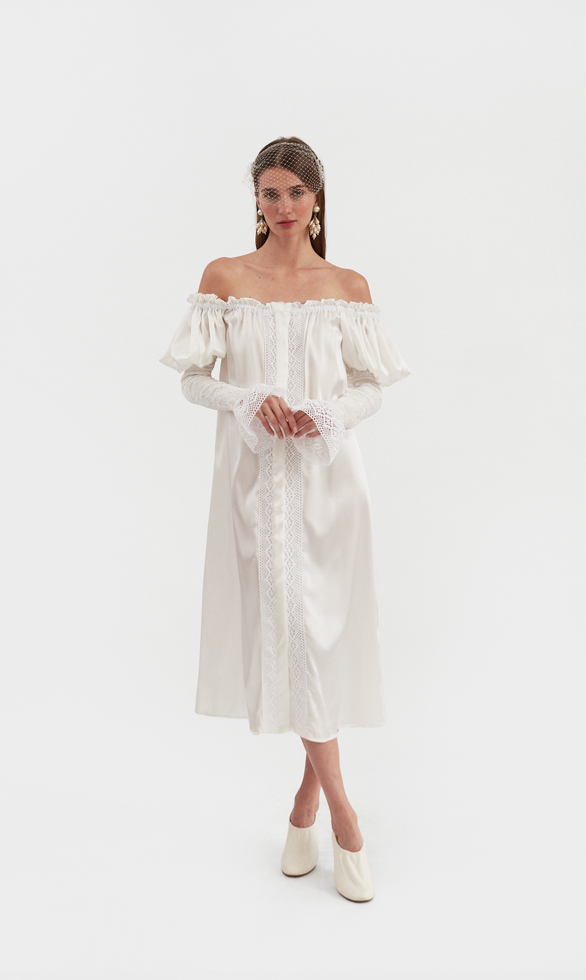 Opera Silk Dress in Pearl White