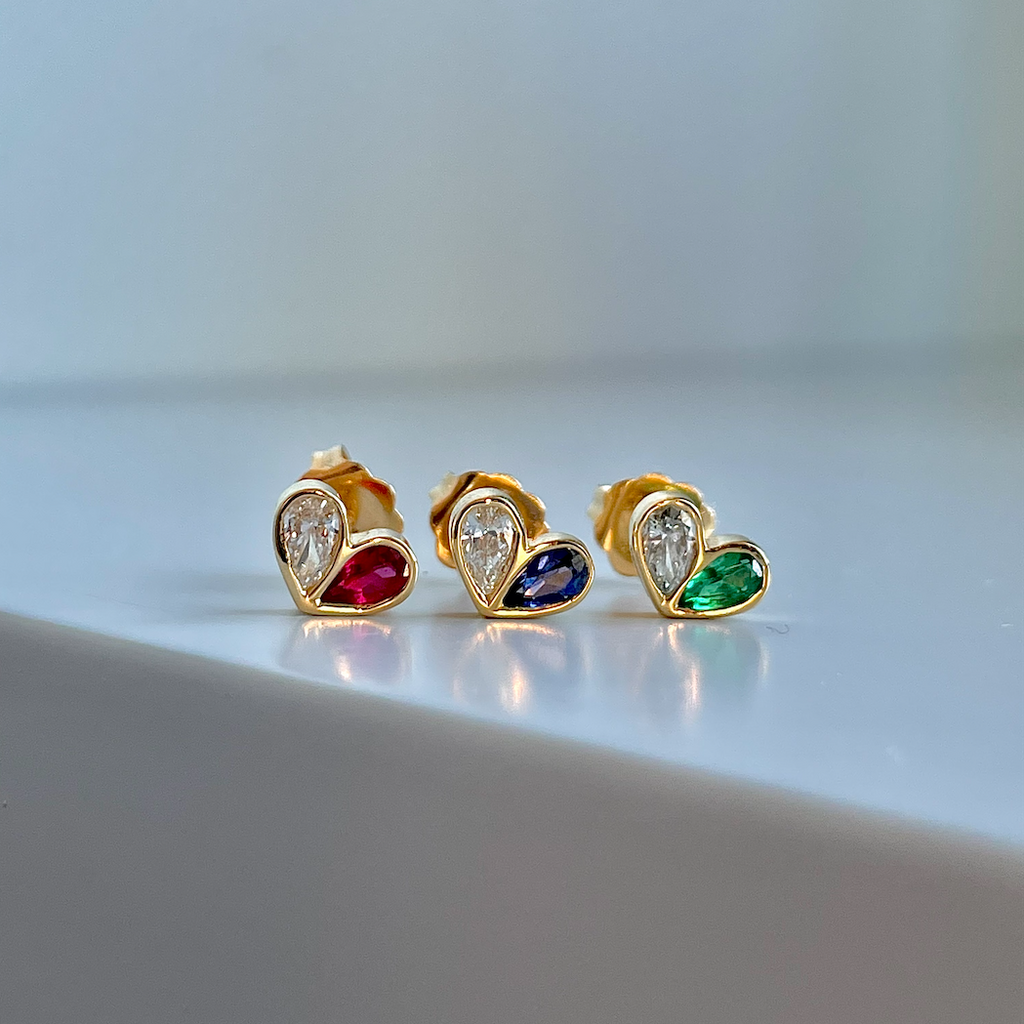 Sweetheart Studs in Diamond and Blue Sapphire