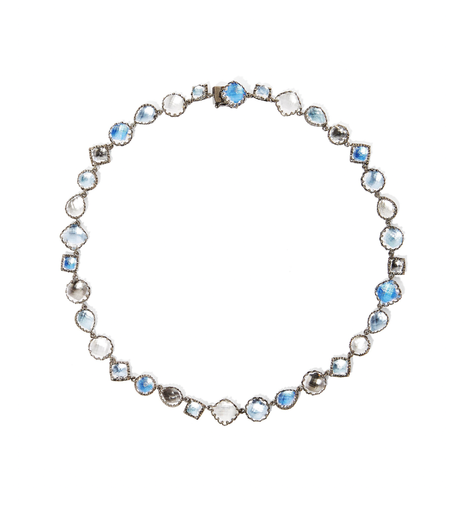 Front view of Sadie Small Rivière showcasing mismatched white quartz shapes and colors with a white background