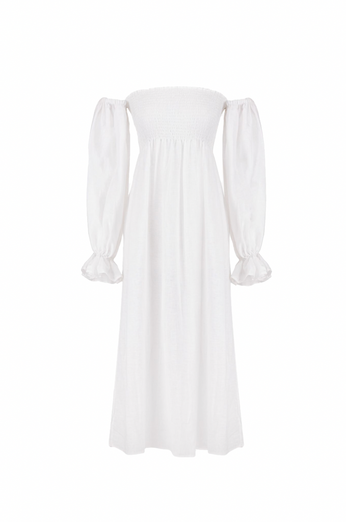 Atlanta Linen Dress in White | Over The Moon