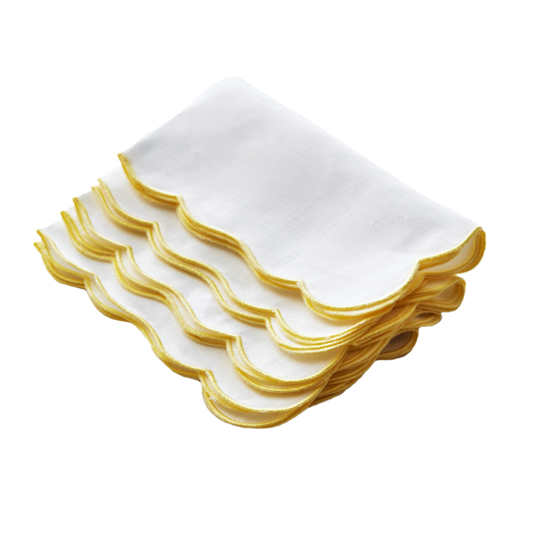 Embroidered Yellow Scallop Napkin, Set of 4