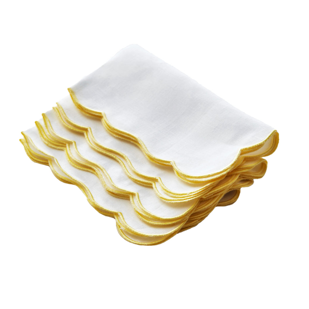 Embroidered Yellow Scallop Napkin, Set of 4