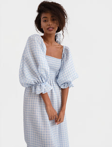 Atlanta Linen Dress in Blue Vichy