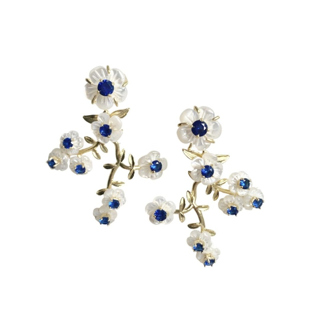 Blue and White Chinoiserie Petite Vine Earrings