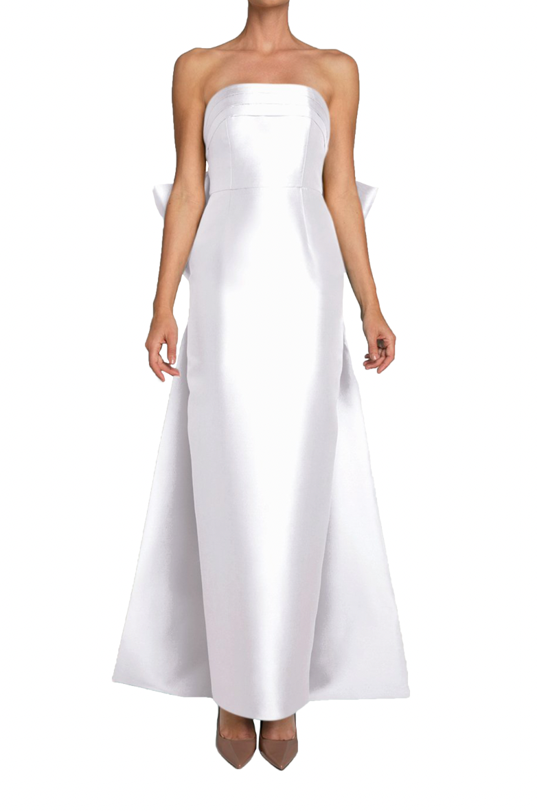 wool dress white Camille Silk and Wool Column Gown with Removable Train in White 6