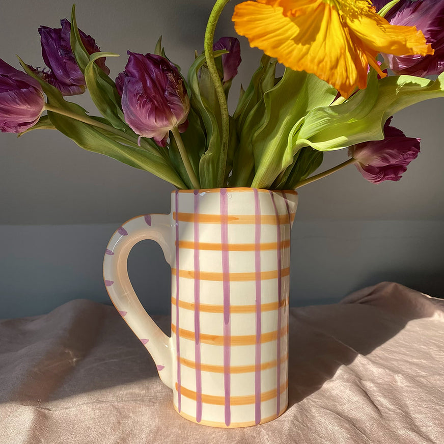Drink Me Jug & Vase in Orange & Lilac Gingham