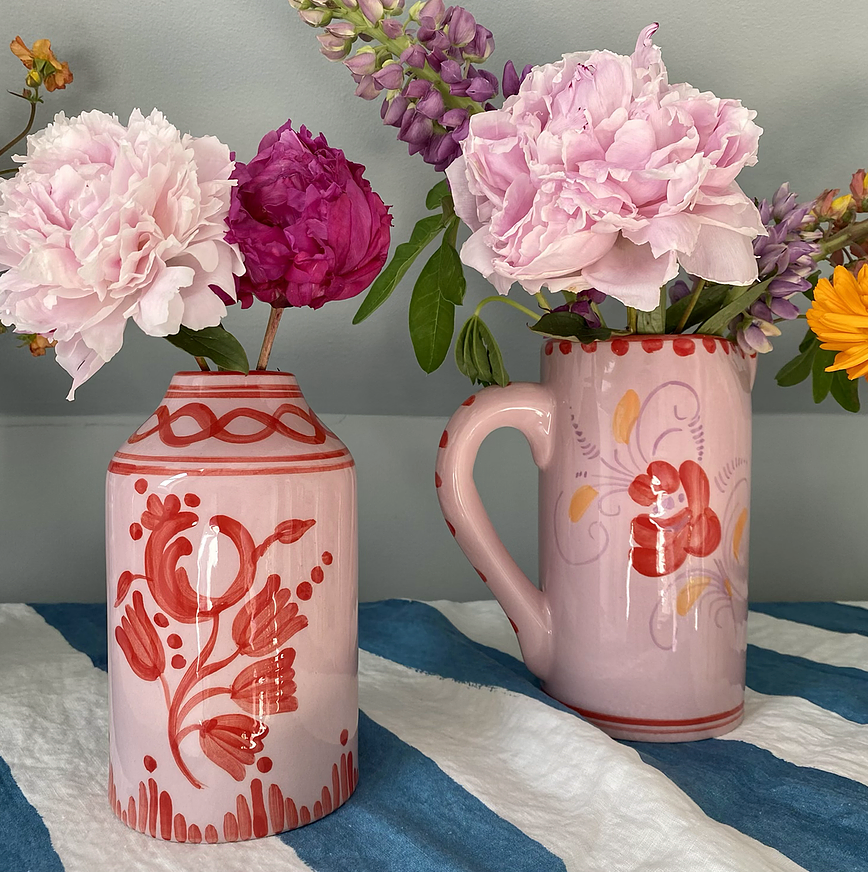 Genie in a Bottle Deco Vase & Bottle in Lilac & Poppy Red