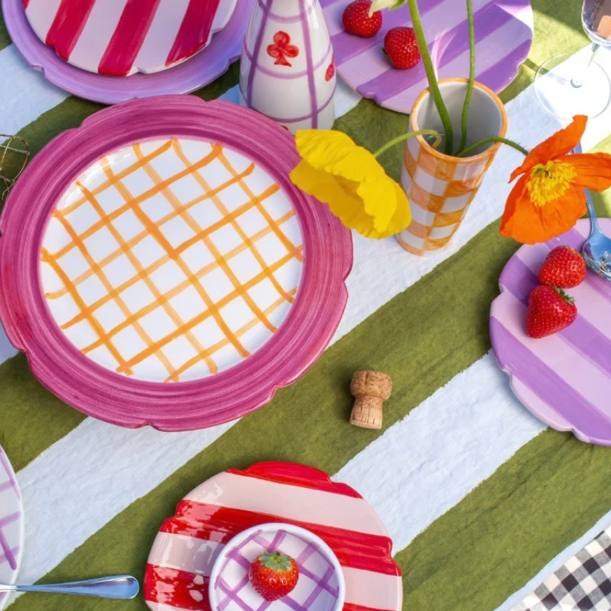 Hot Cakes Cake Stand in Raspberry & Orange Gingham