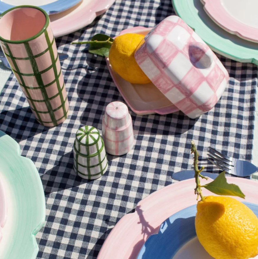 Salt N Pepa Salt & Pepper Dispenser in Pink & Forest Green Gingham
