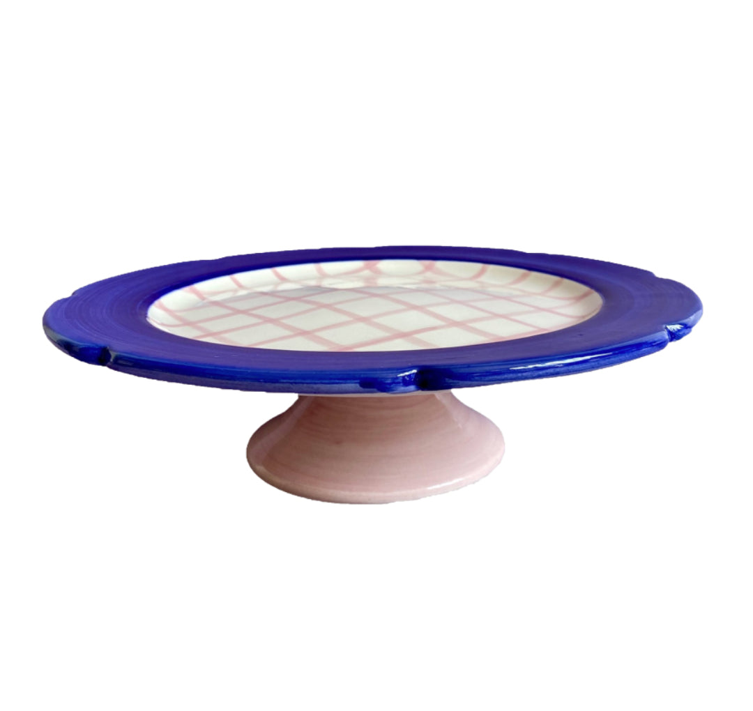 Hot Cakes Cake Stand in Navy & Pink Gingham