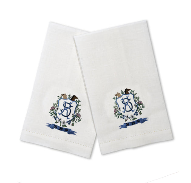 Monogram Linen Guest Towels with Bespoke Art, Set of 2