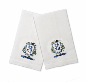 Monogram Linen Guest Towels with Bespoke Art, Set of 2